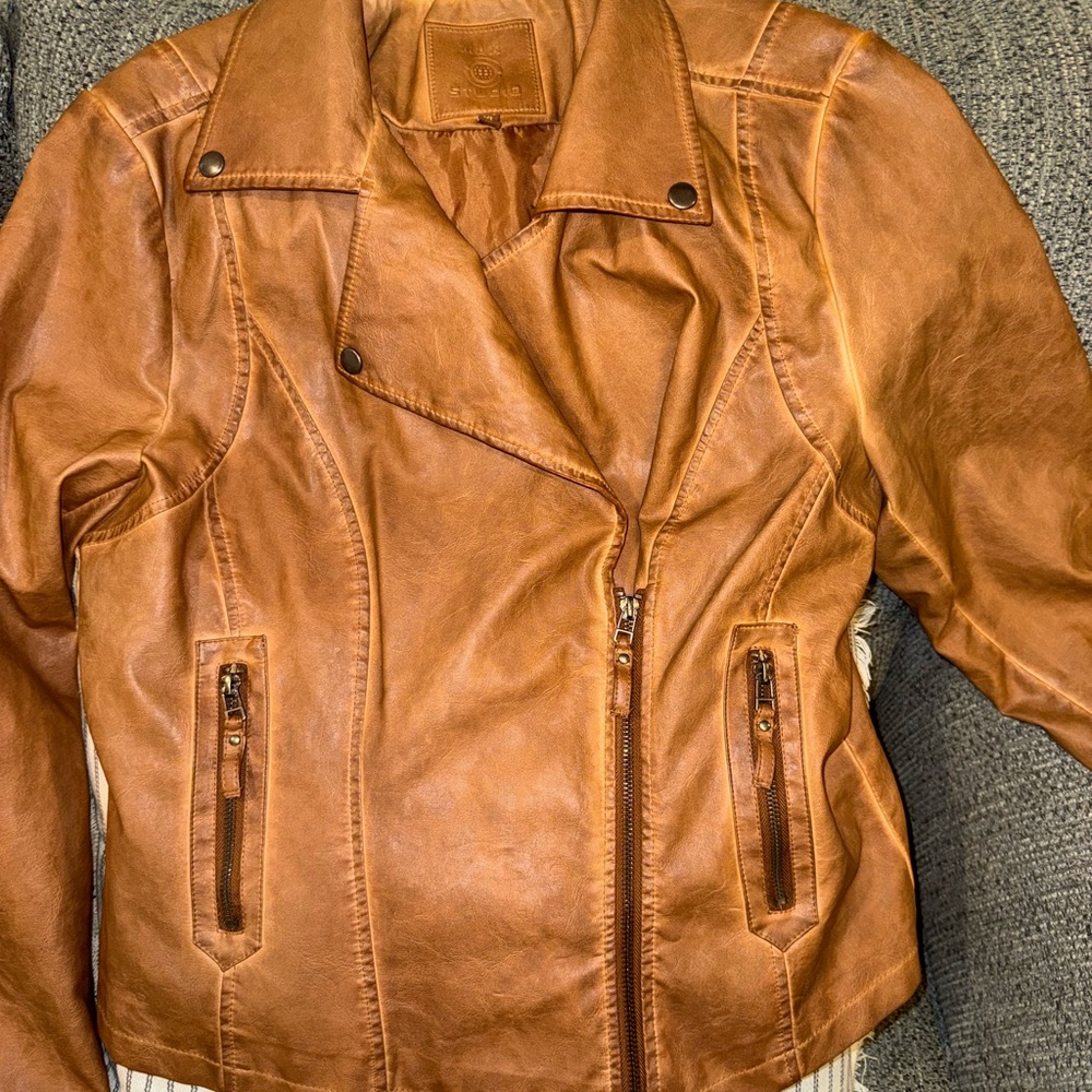 Max Studio Cognac Faux Leather Moto Jacket